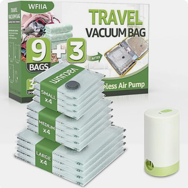 12-Pk Wfiia Vacuum Seal Storage Bags w/ Rechargeable Air Pump (3 Sizes)