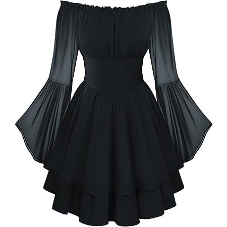 Scarlet Darkness Off-Shoulder Bell Sleeve Ruffled Corset Mini Dress (Various)